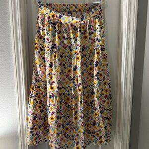 Floral Tiered Midi Skirt - Yellow Multi